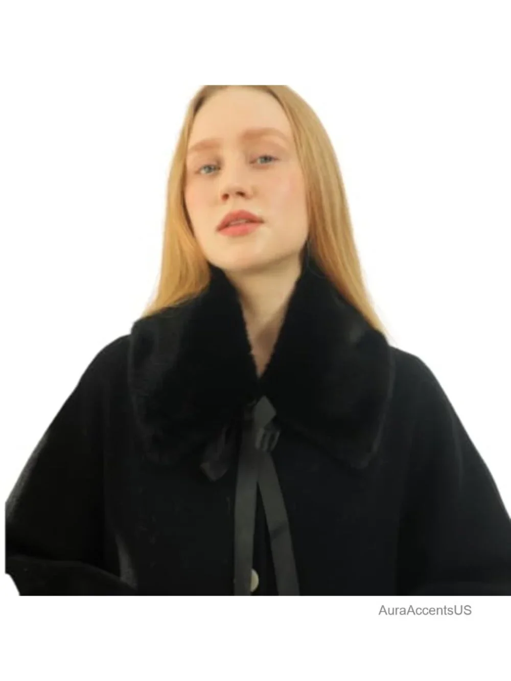 Faux Fur Collar Scarf Women's Winter Neck Warmer with Ribbon Ties
